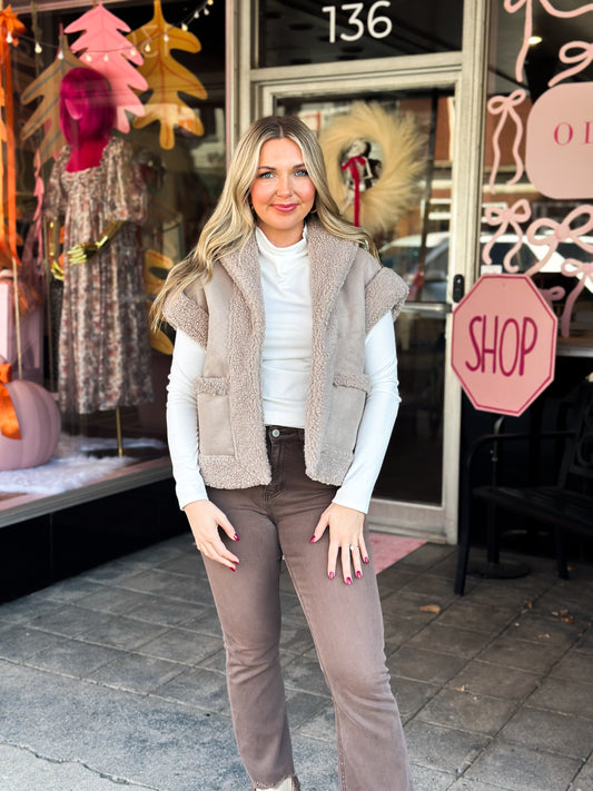 Taupe Suede Shearling Vest