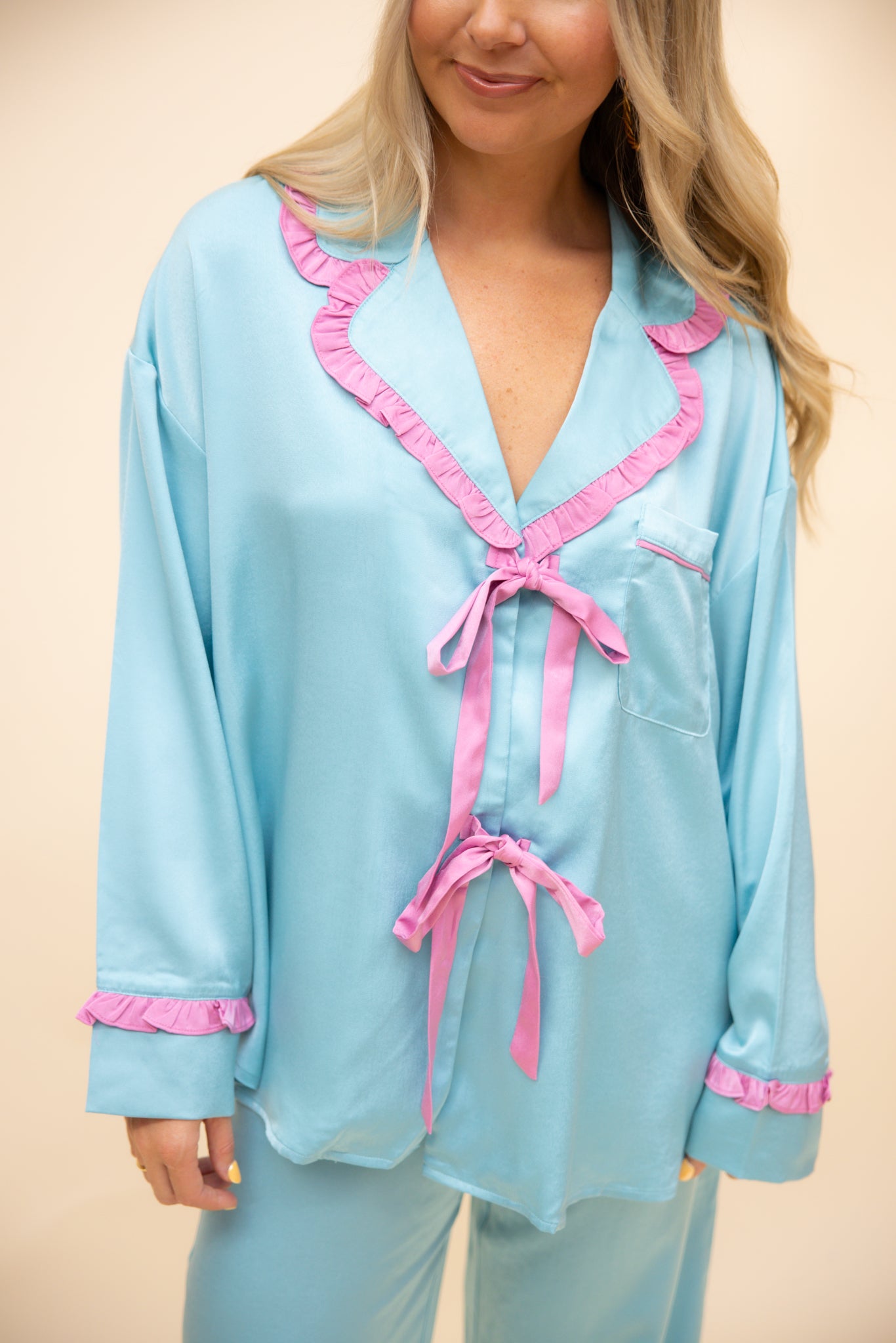 Satin Ruffle Pajama Set