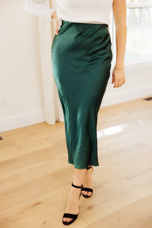 Green Satin Midi Skirt