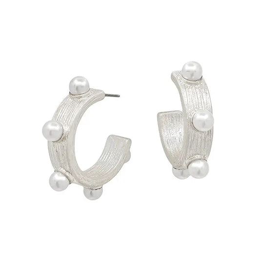 Silver & Pearl Mini Studded Hoops