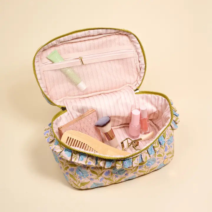 Aqua Poppin' Petals Quilted Cosmetic Bag