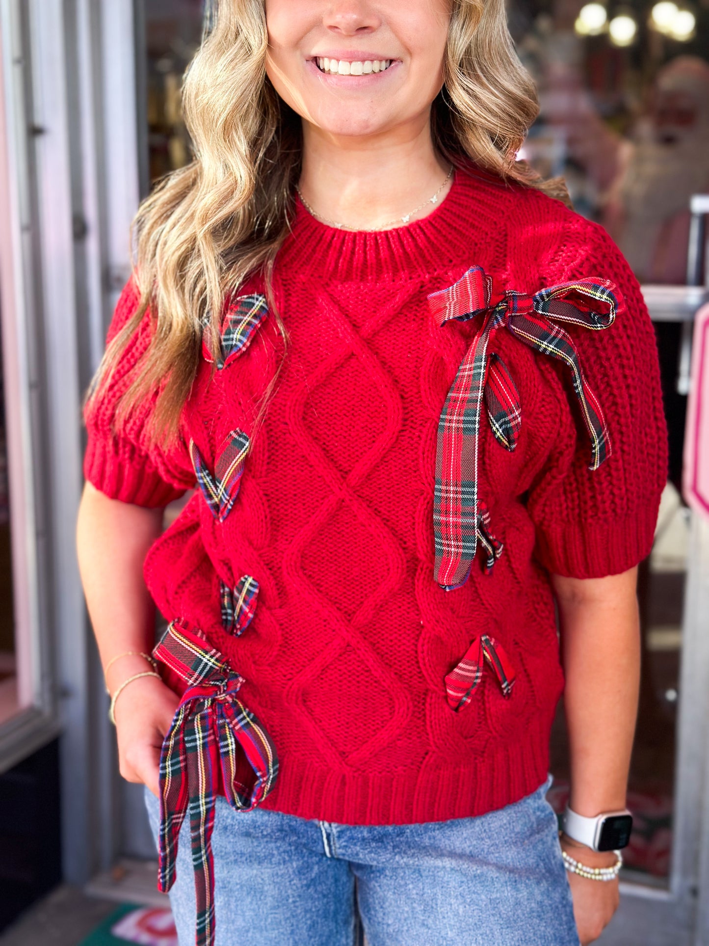 Red Tartan Bow Sweater