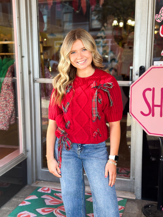 Red Tartan Bow Sweater