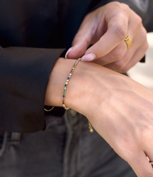 Rainbow Gem Gold Slider Bracelet