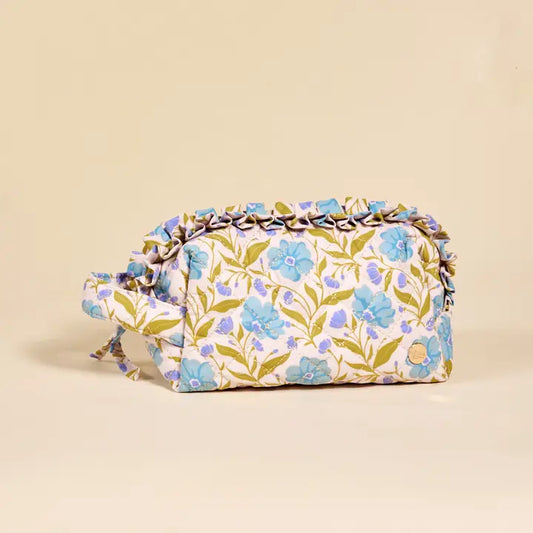 Aqua Poppin' Petals Quilted Cosmetic Pouch