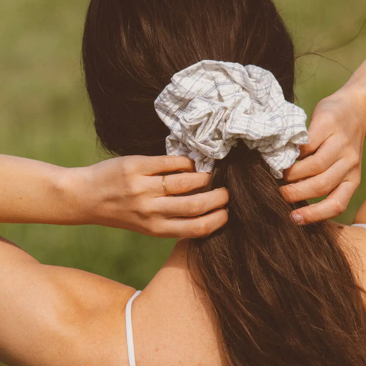 Creamy Blue Grid Jumbo Scrunchie