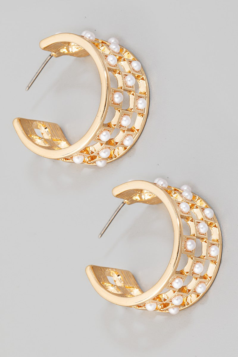 Gold Pearl Checkered Hoop