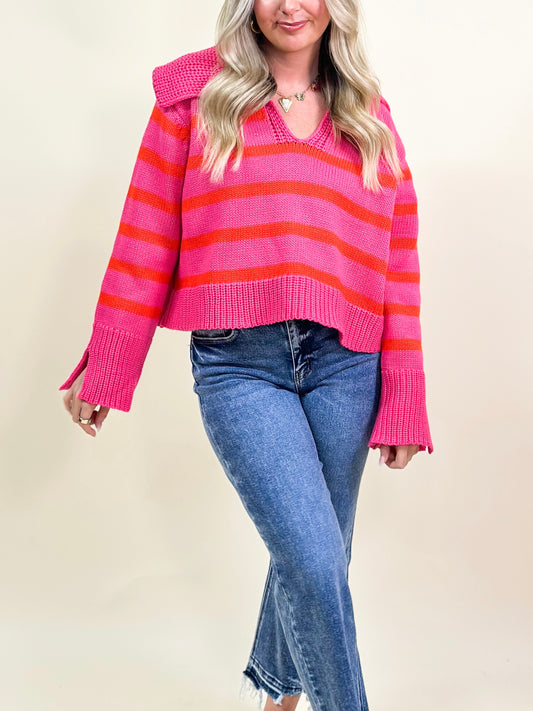 Pink Orange Striped Sweater