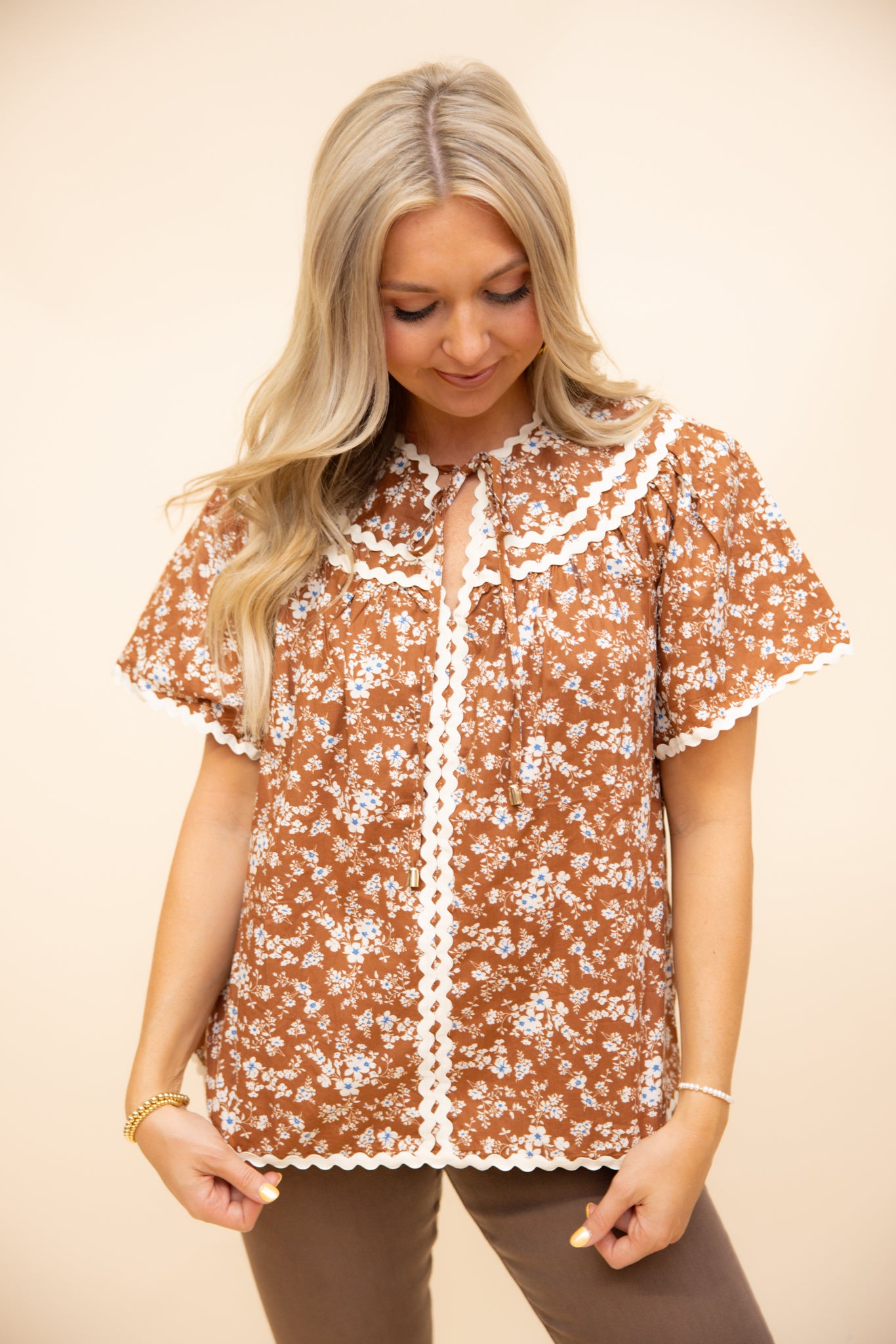 Chestnut Floral Rick Rack Blouse