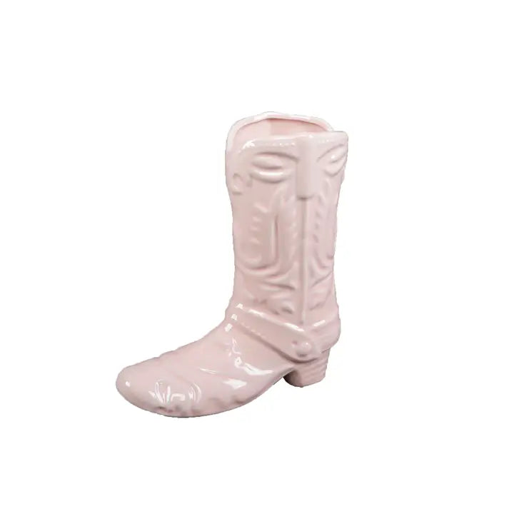 Pink Cow Girl Boot Vase