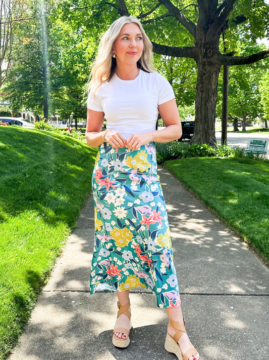 Pine Floral Midi Skirt