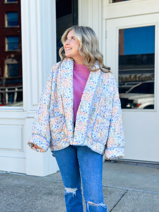 Peach/Blue Patchwork Quilted Jacket