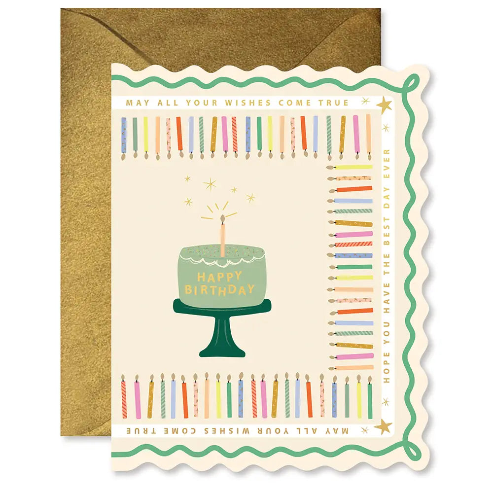 Birthday Cake and Candles Scallop Card
