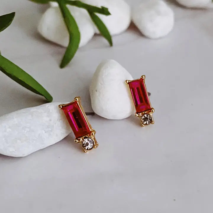 Pink Baguette Stone Stud