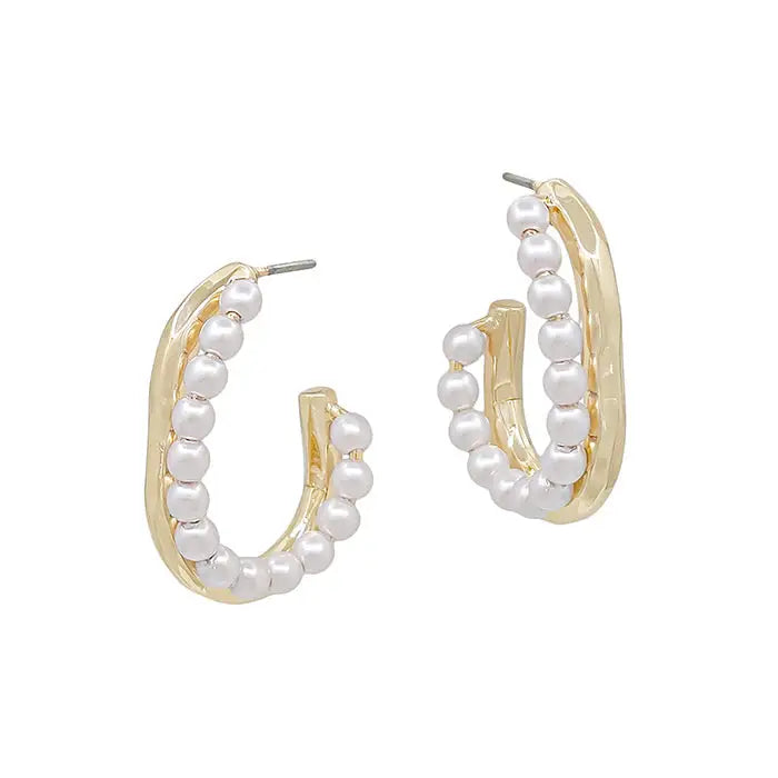 Gold Pearl Double Hoop