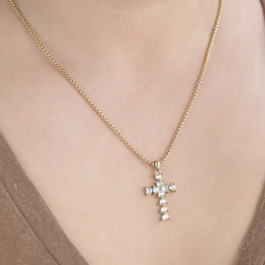 Long Diamond Cross Necklace