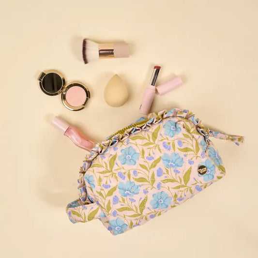Aqua Poppin' Petals Quilted Cosmetic Pouch