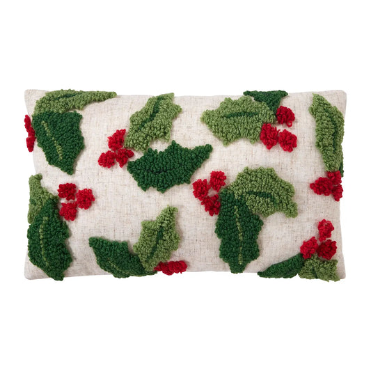Holly With Berries Tufted Pillow