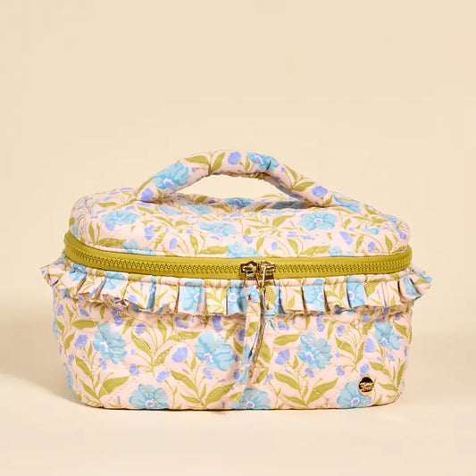 Aqua Poppin' Petals Quilted Cosmetic Bag
