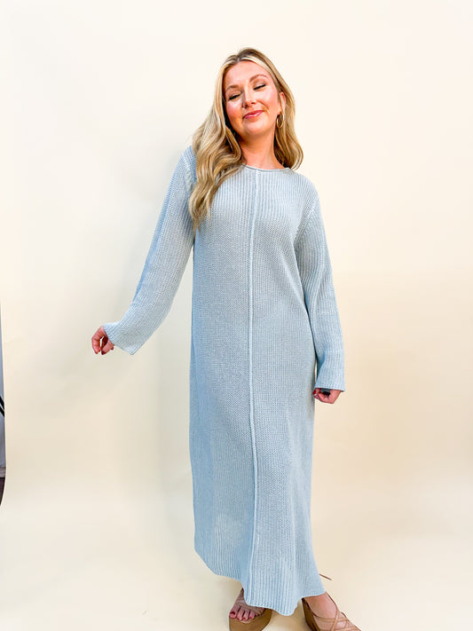 Dusty Blue Knit Sweater Maxi Dress