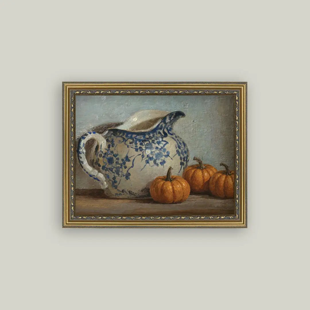 Still Life Pumpkins and Pitcher