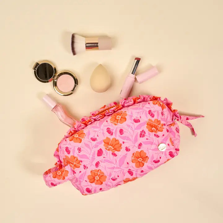 Hot Pink Poppin' Petals Quilted Cosmetic Pouch