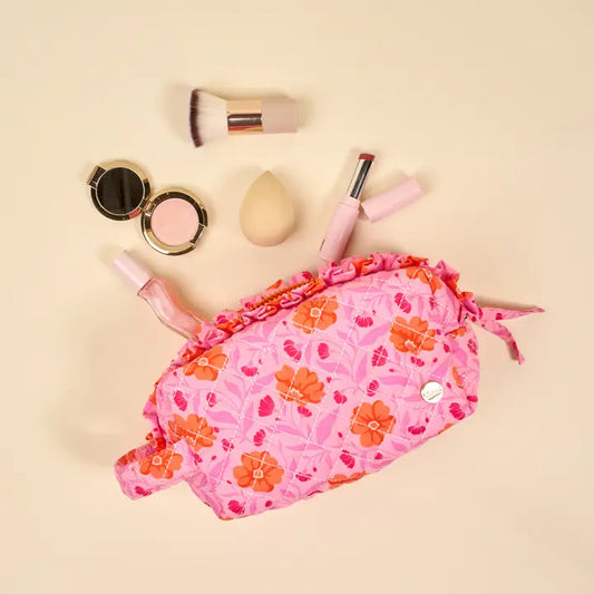 Hot Pink Poppin' Petals Quilted Cosmetic Pouch