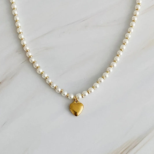 Pearl Gold Heart Necklace
