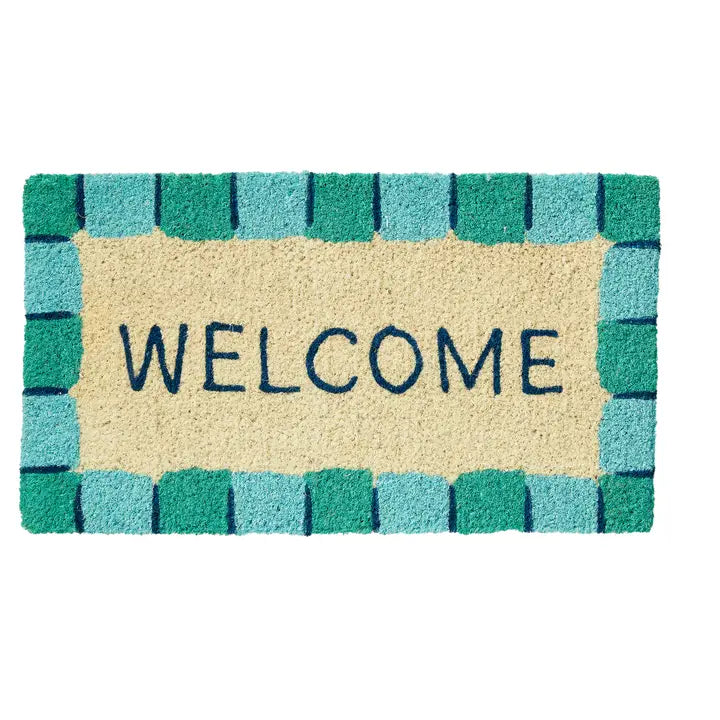 Welcome Green/Blue Coir Mat