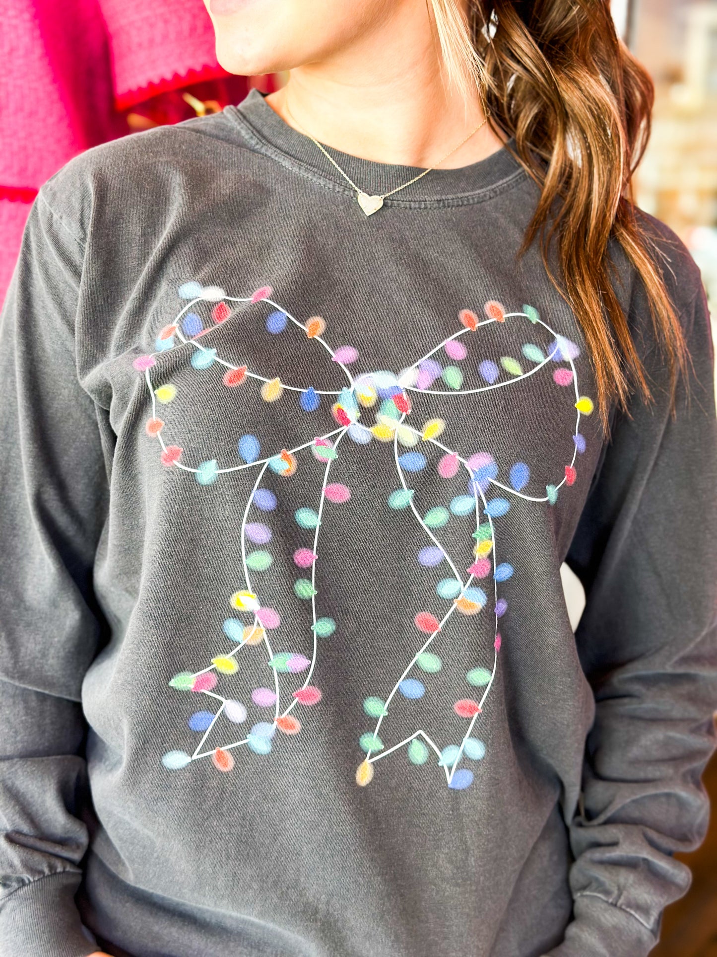 Bow Christmas Lights LS Tee