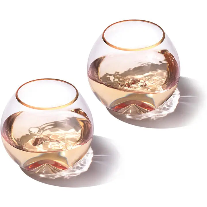 Pink Gilded Rim Wine Glass Set