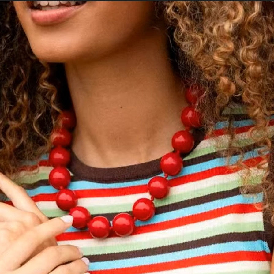 Cherry Red Beaded Necklace