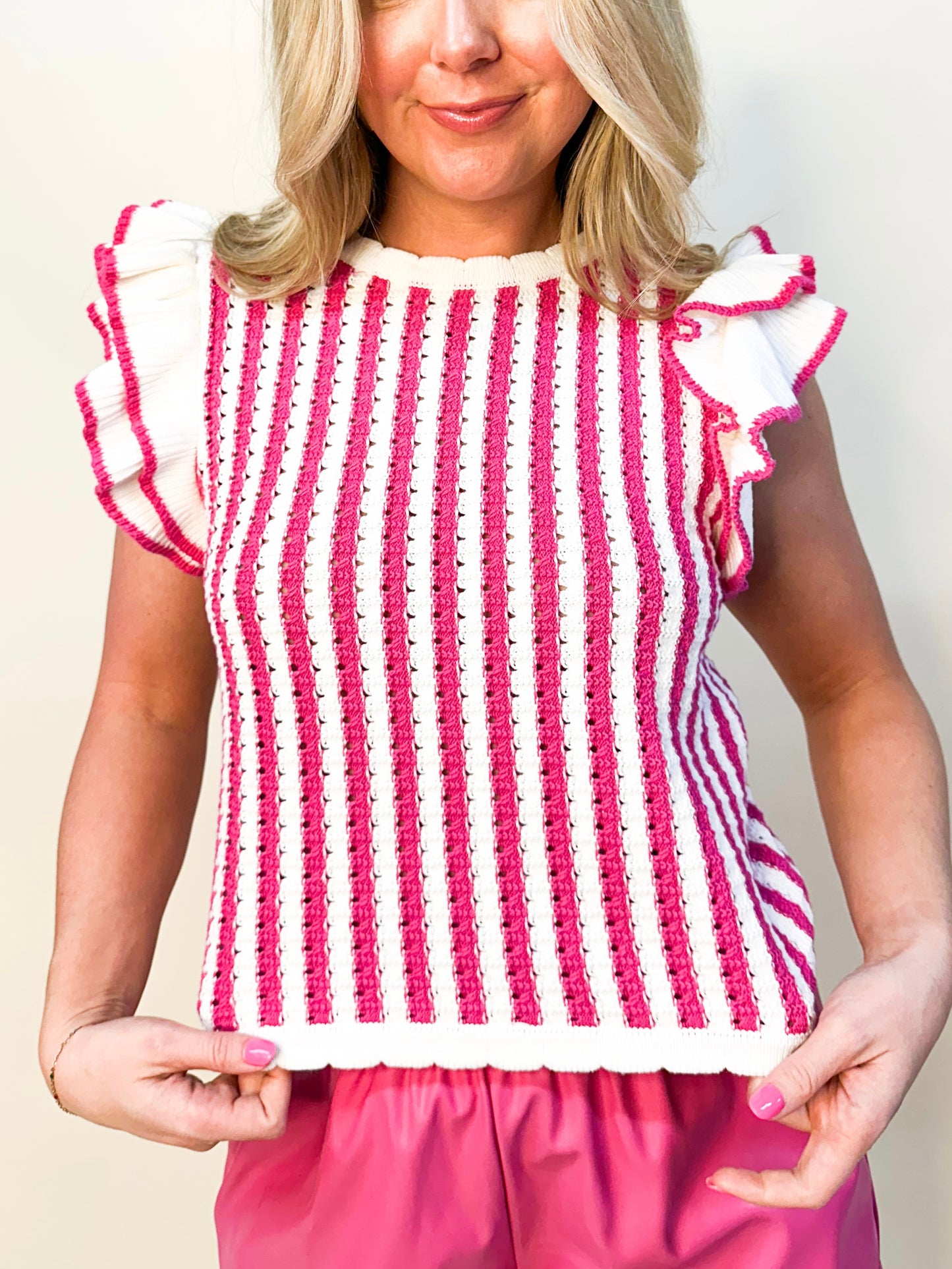 Hot Pink SS Striped Sweater Top