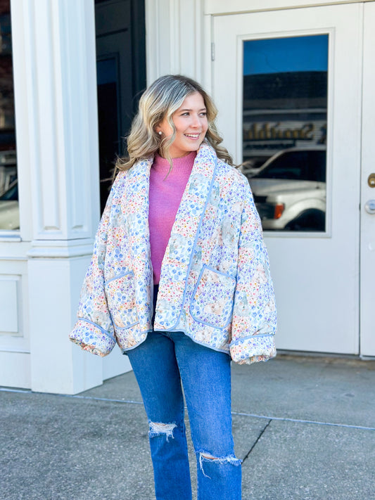 Peach/Blue Patchwork Quilted Jacket