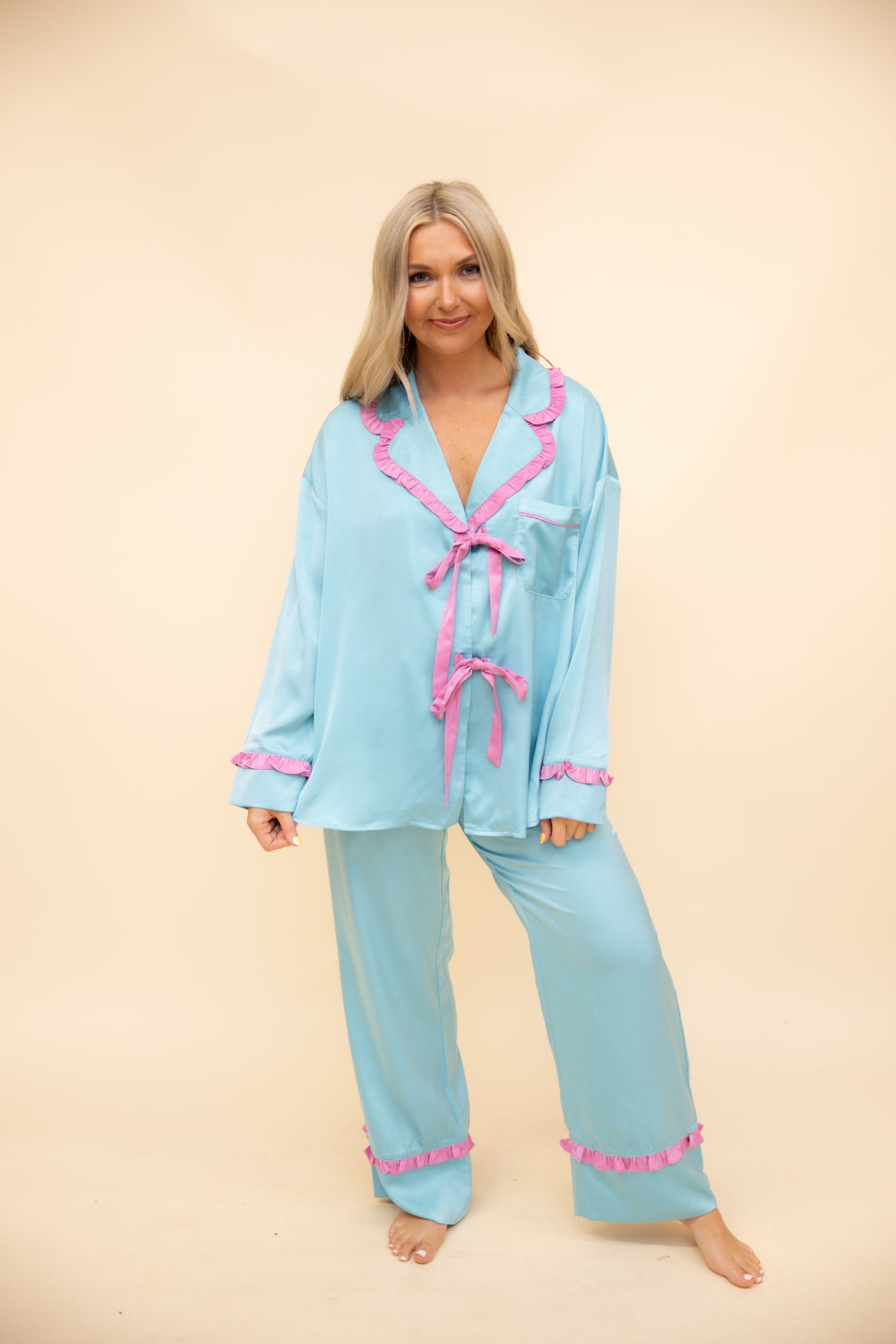 Satin Ruffle Pajama Set