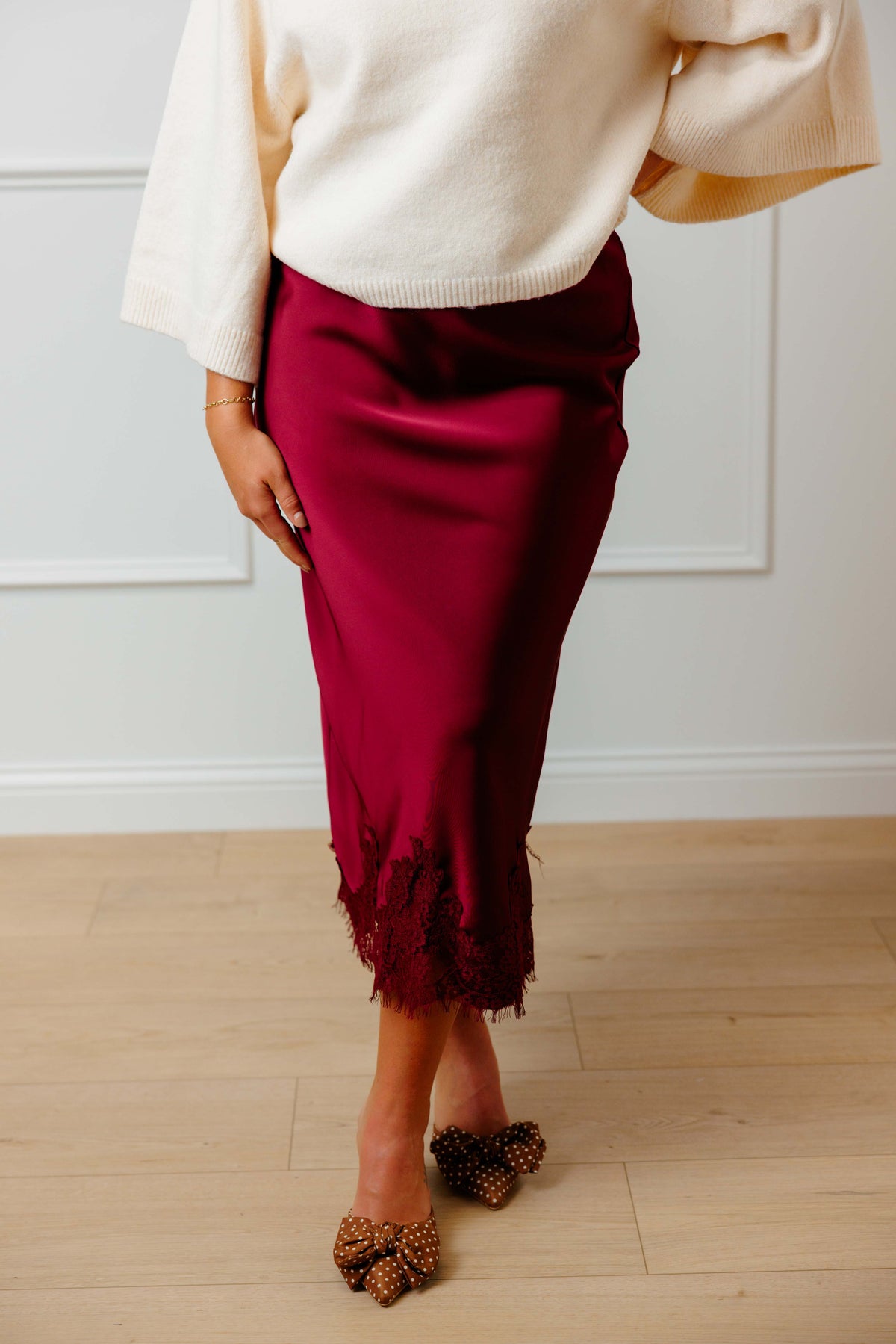 Burgundy Lace Midi Skirt
