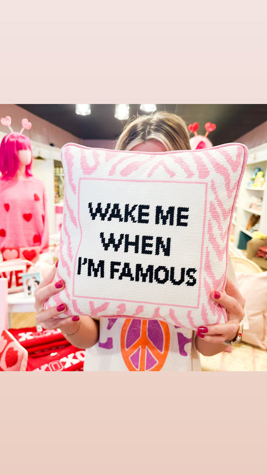 Wake When Famous Embroidered Pillow