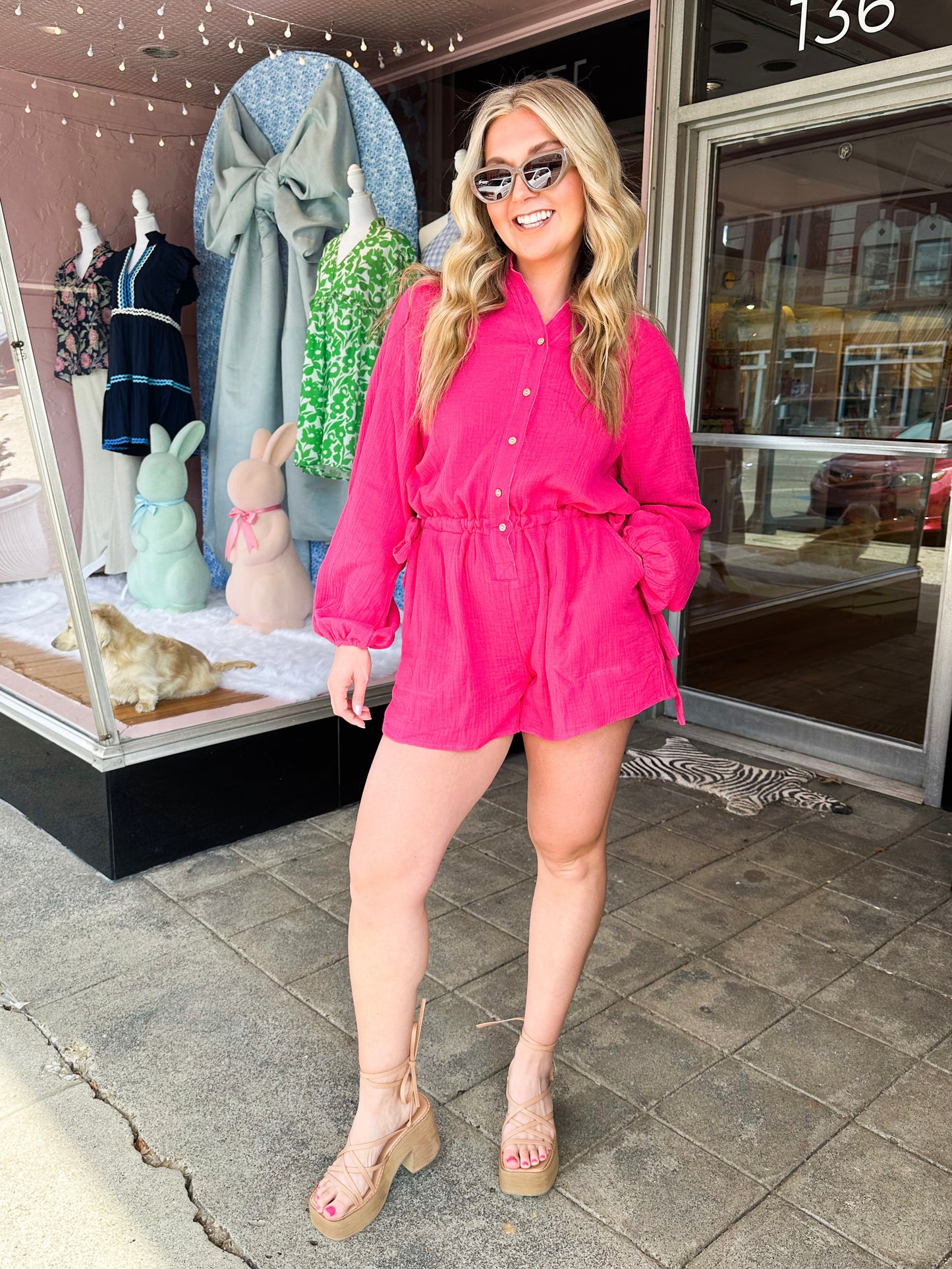 Pink Gauze Button Up Romper