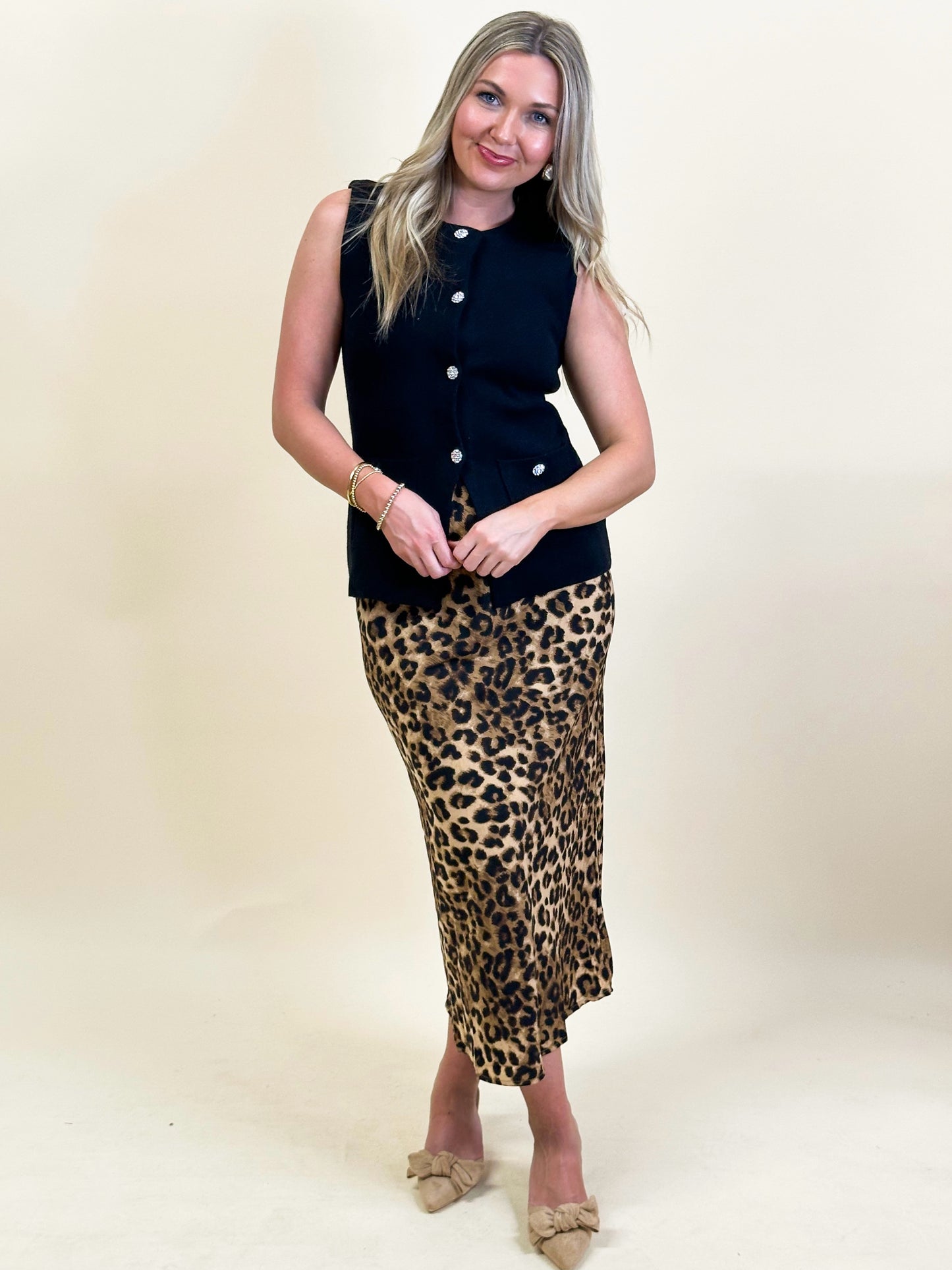 Camel Leopard Midi Skirt