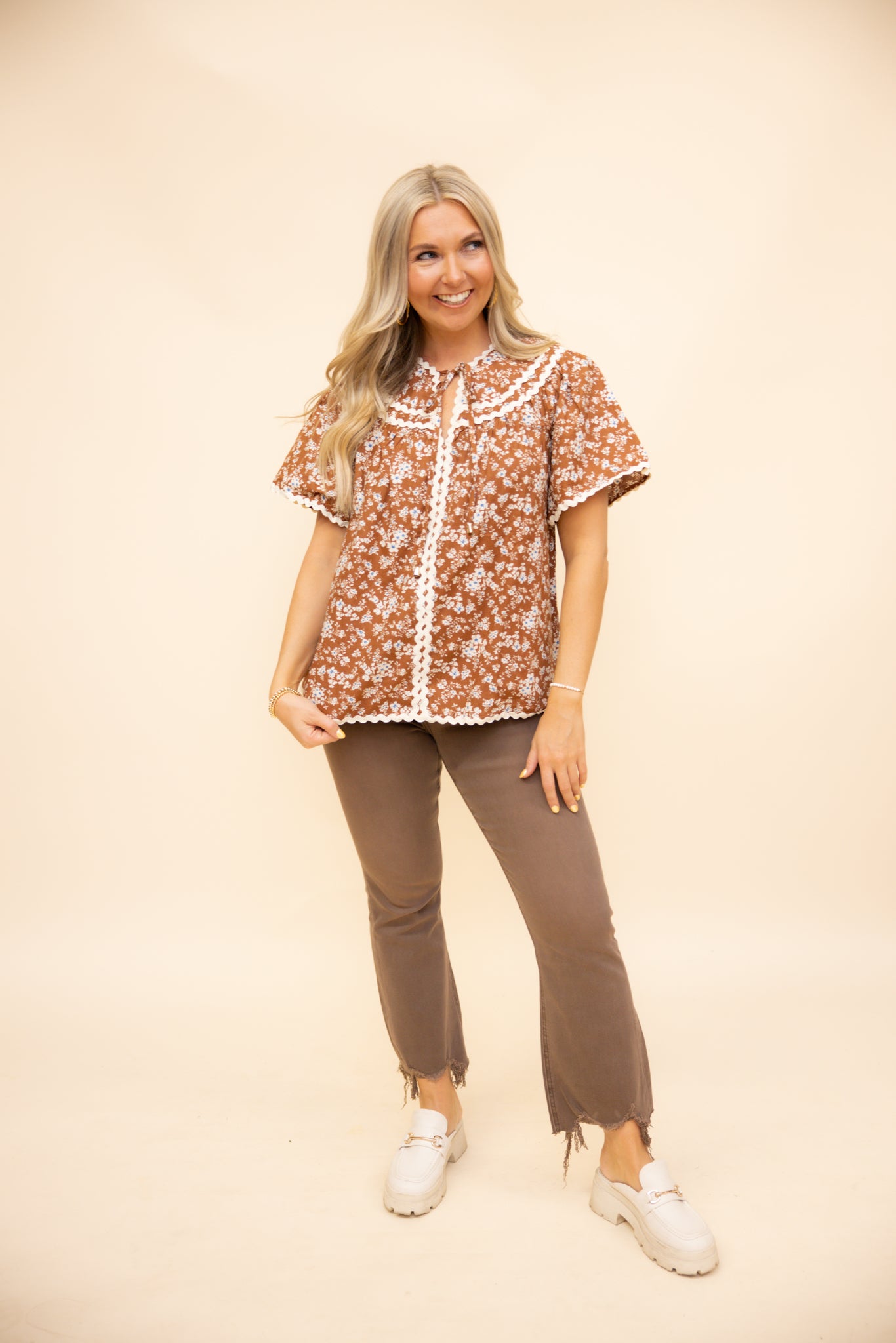 Chestnut Floral Rick Rack Blouse