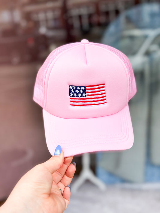 Pink American Flag Trucker Hat