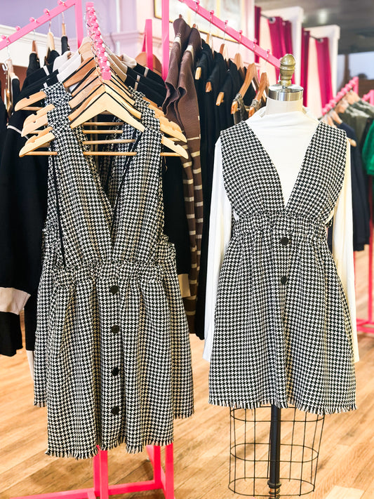 Black Tweed Houndstooth Mini Dress