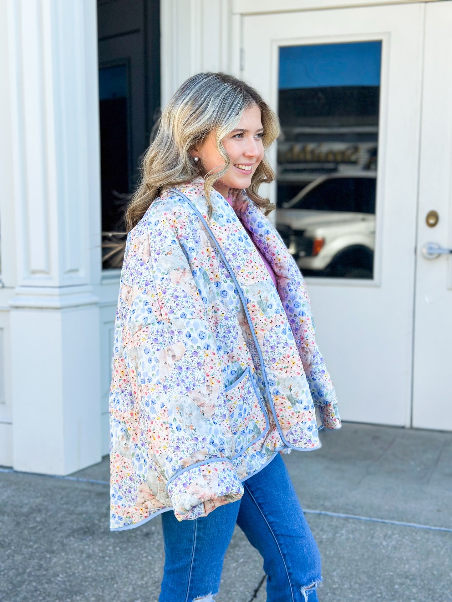 Peach/Blue Patchwork Quilted Jacket