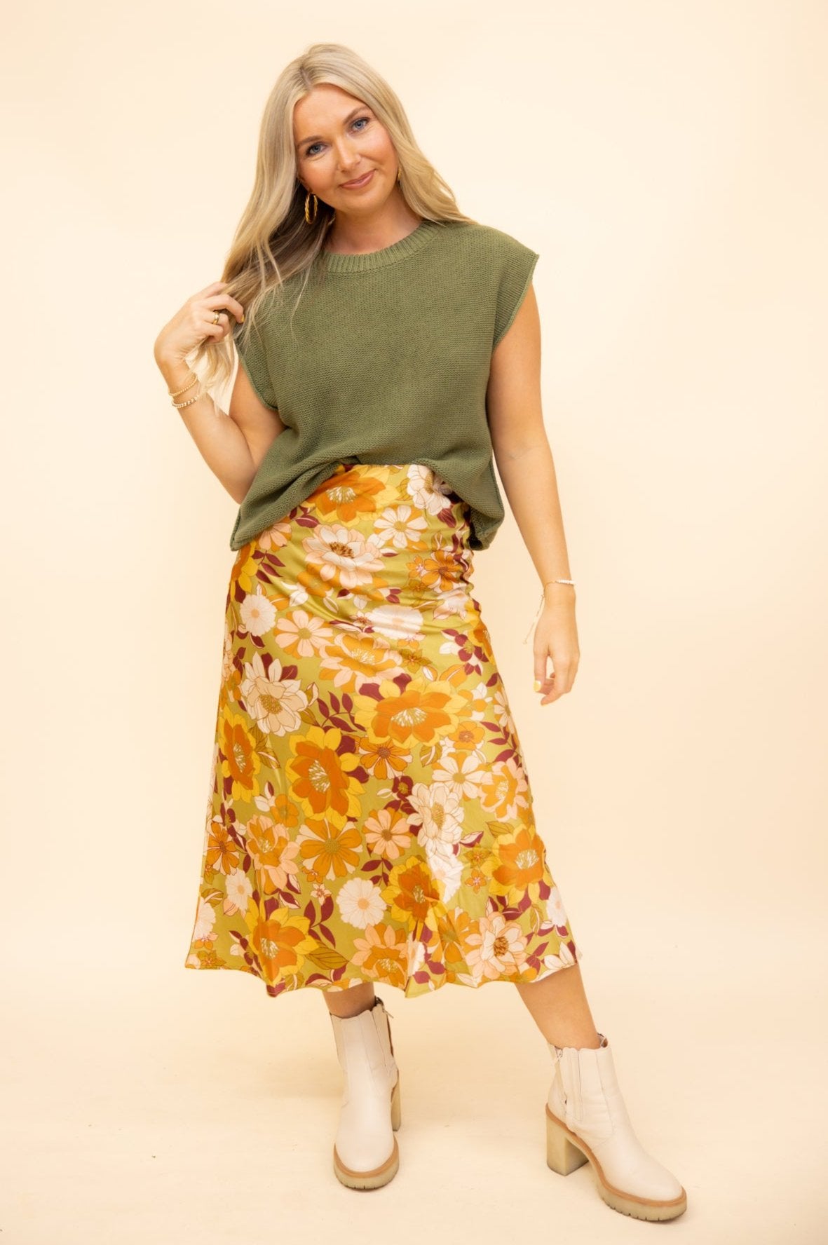 Golden Olive Floral Skirt