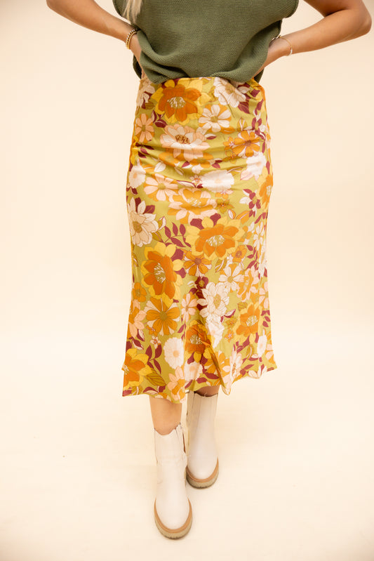 Golden Olive Floral Skirt