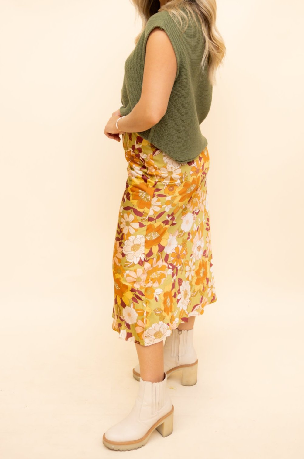 Golden Olive Floral Skirt