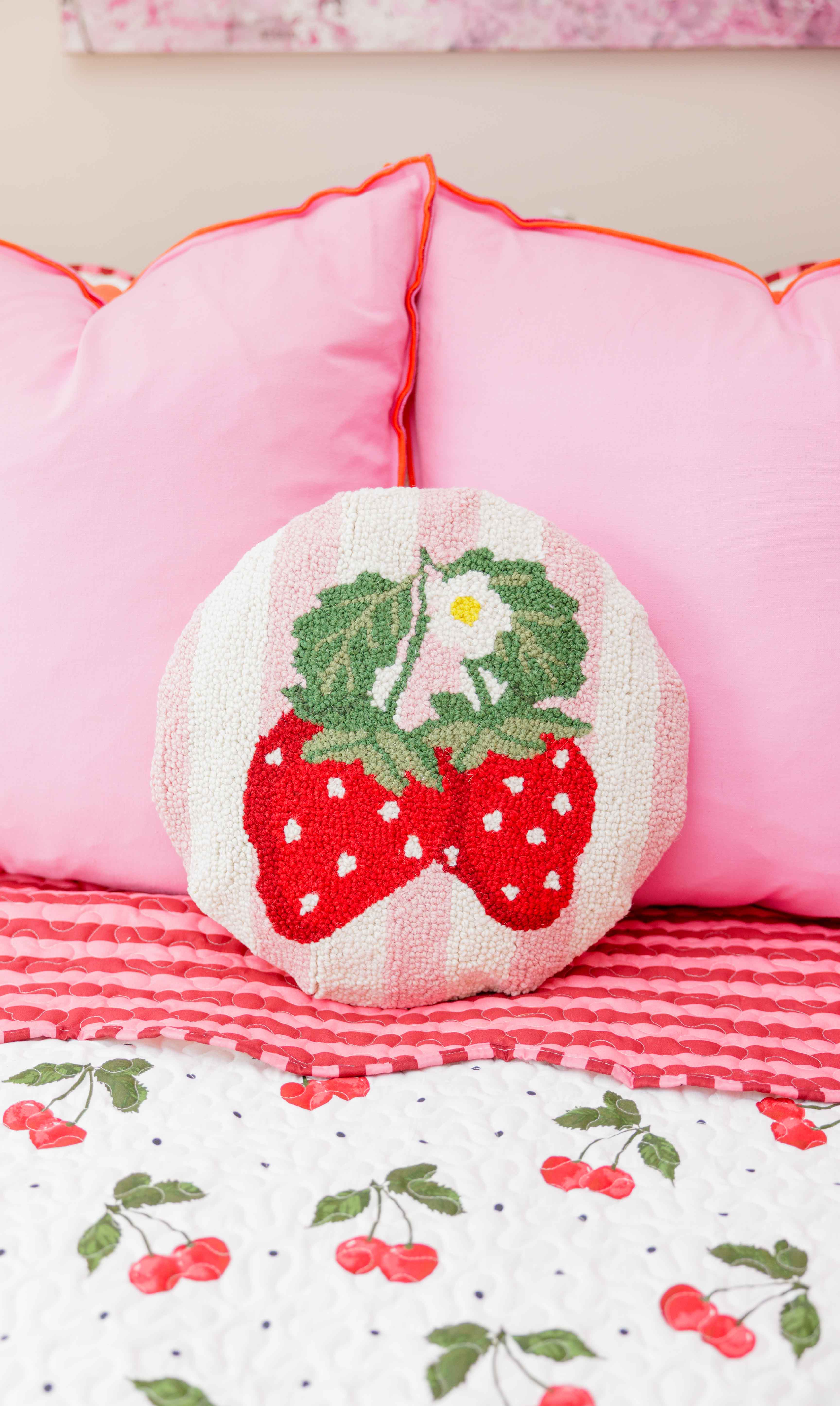 Stripe Strawberries Hook Pillow