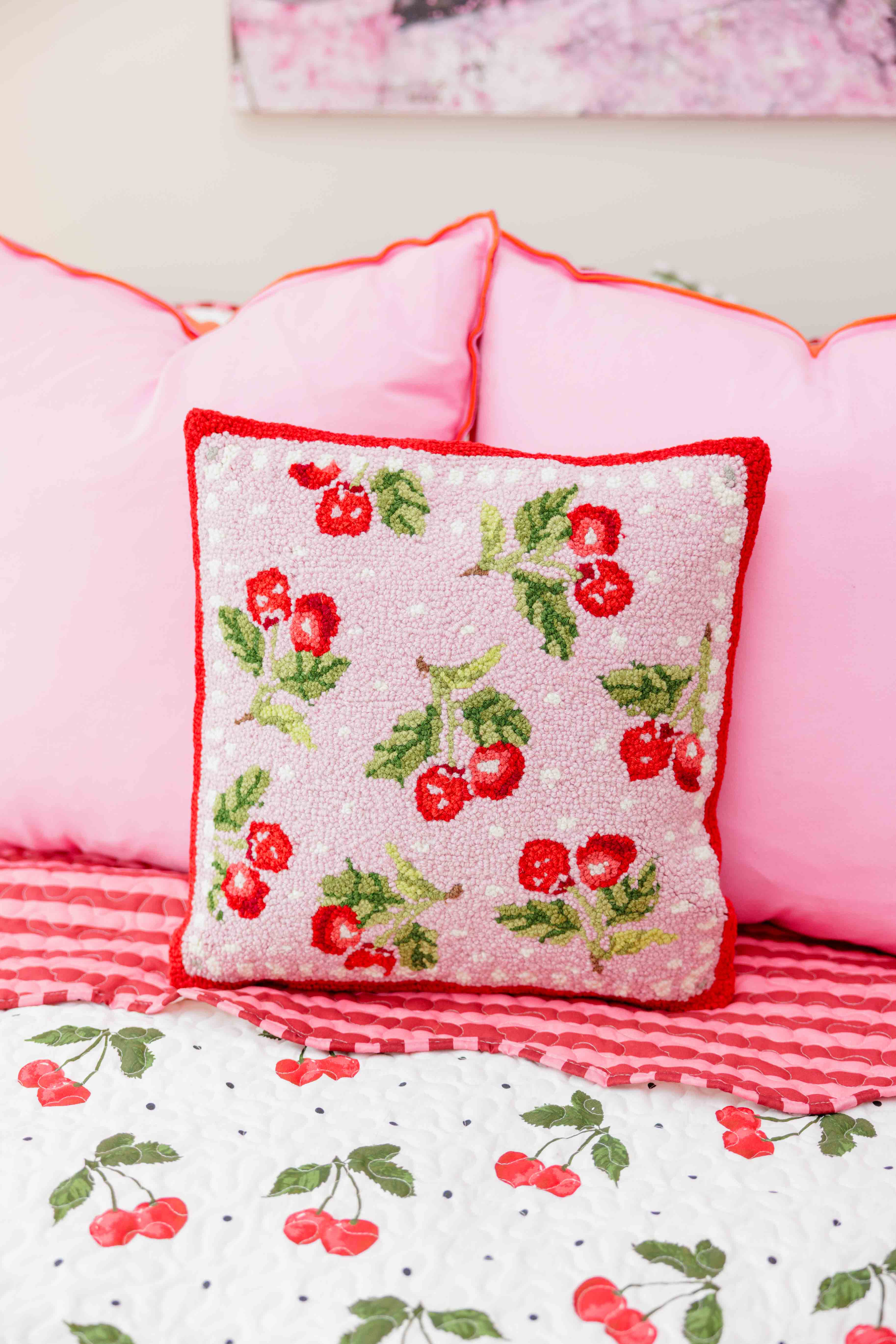 Pink Sweet Cherry Hook Pillow