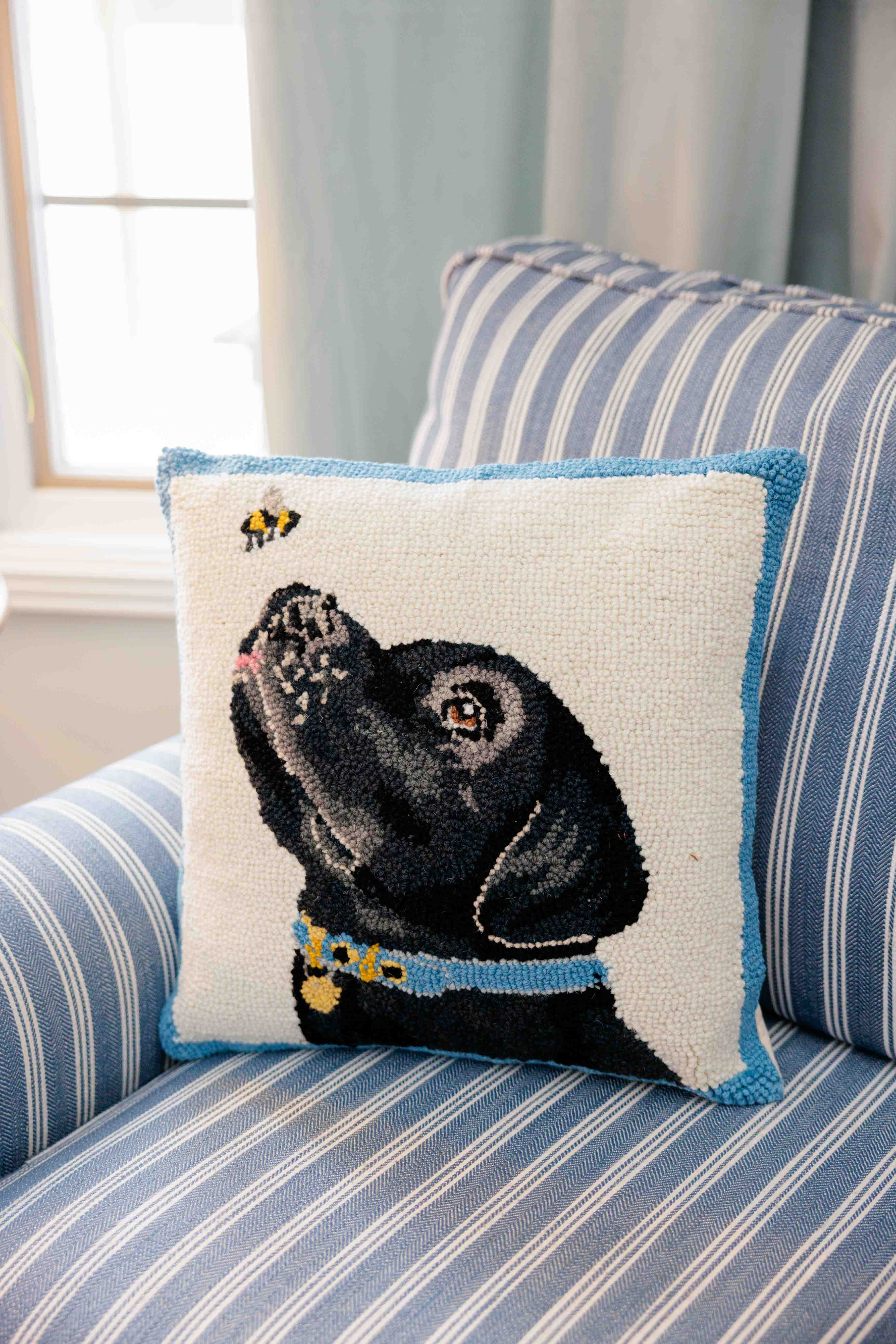 Black Lab With Bee Hook Pillow