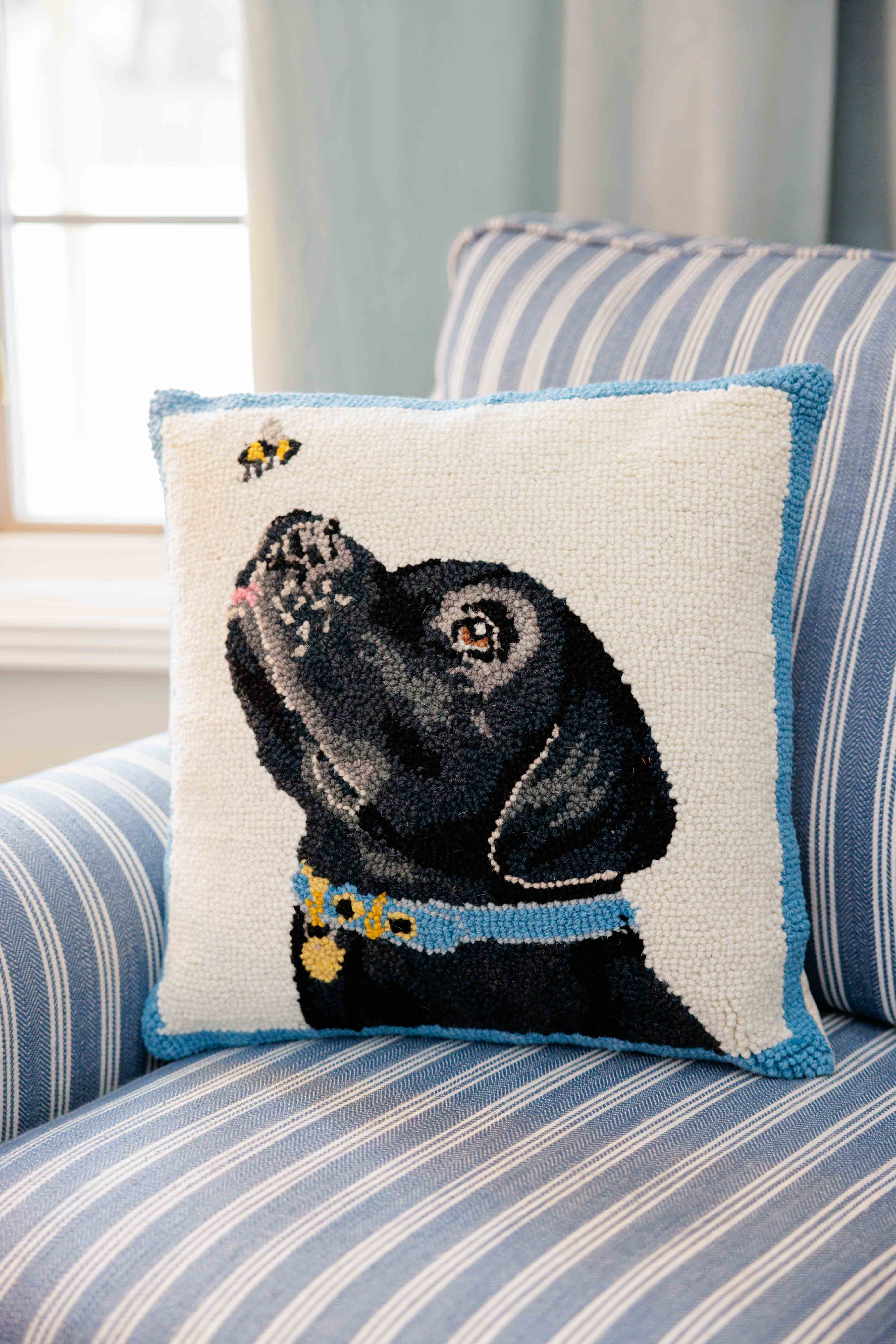 Black Lab With Bee Hook Pillow